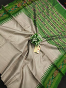 Pure Tussar Silk Saree with Contrast Ikkat Style Temple Border