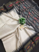 Pure Tussar Silk Saree with Contrast Ikkat Style Temple Border
