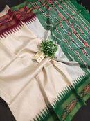 Pure Tussar Silk Saree with Contrast Ikkat Style Temple Border