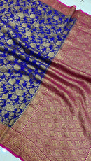 Royal Blue Banarasi Khaddi Georgette Antique Zari Jangala Designer Saree