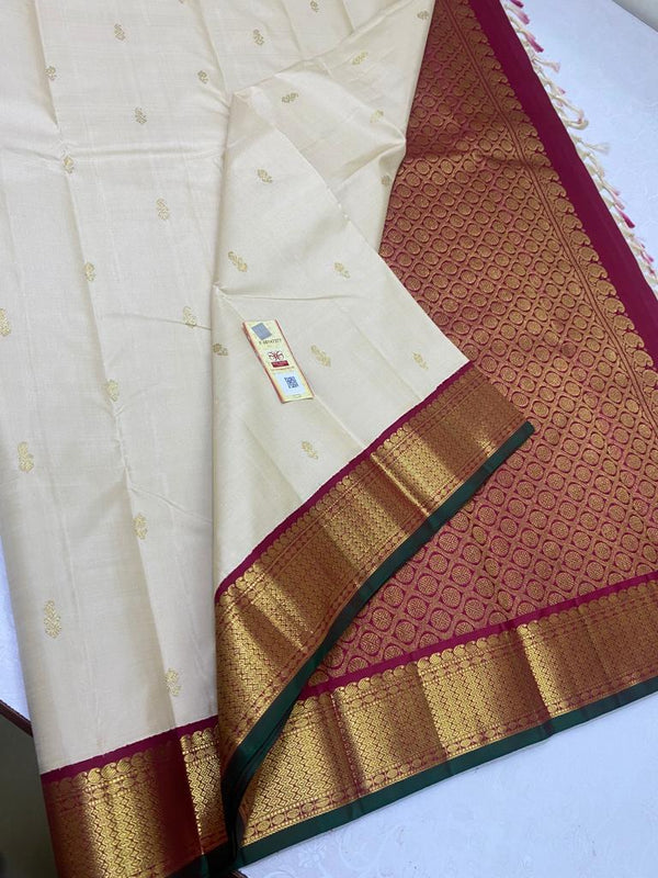 Half White Korvai Kanchipuram Silk Saree