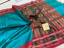 Pure Tussar Silk Saree with Contrast Ikkat Style Temple Border