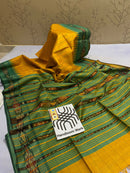 Pure Tussar Silk Saree with Contrast Ikkat Style Temple Border