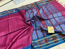 Pure Tussar Silk Saree with Contrast Ikkat Style Temple Border