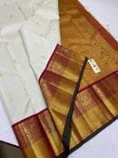 Half White Handloom Korvai Kanchipuram Silk Saree