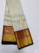 Half White Handloom Korvai Kanchipuram Silk Saree
