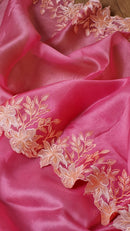Pink Organza Saree Embroidery Alfi Cutwork Scallop Border Saree