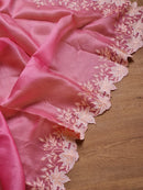 Pink Organza Saree Embroidery Alfi Cutwork Scallop Border Saree
