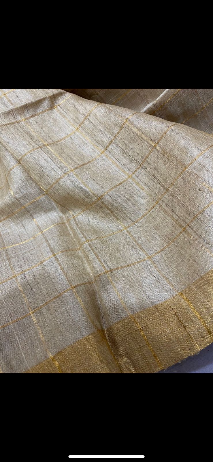 Cream Tussar Silk Saree with Zari Checks