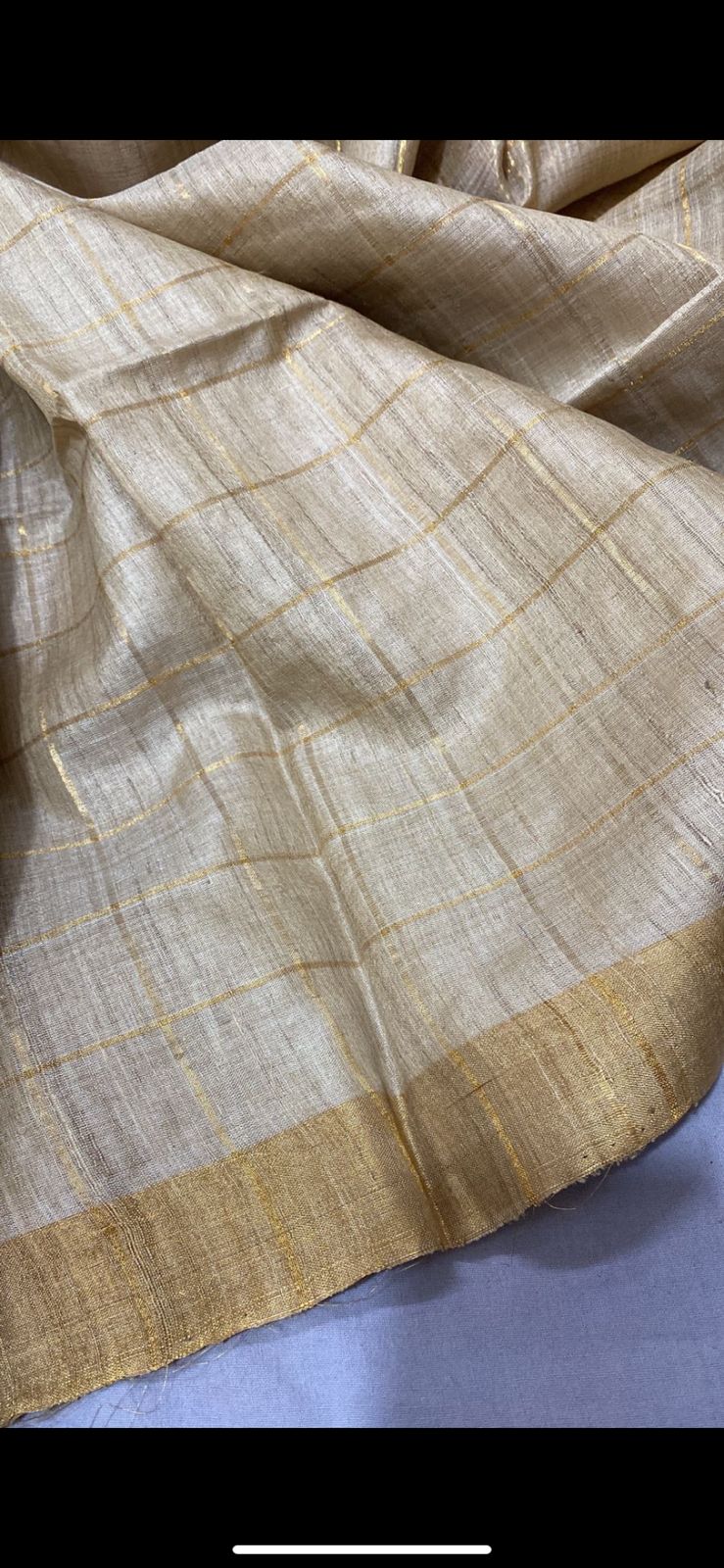 Cream Tussar Silk Saree with Zari Checks