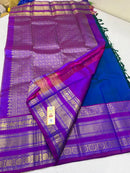 Dual Shade Peacock Blue Kanchipuram Silk Saree