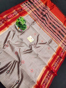 Pure Raw Silk Saree with Ikkat Border