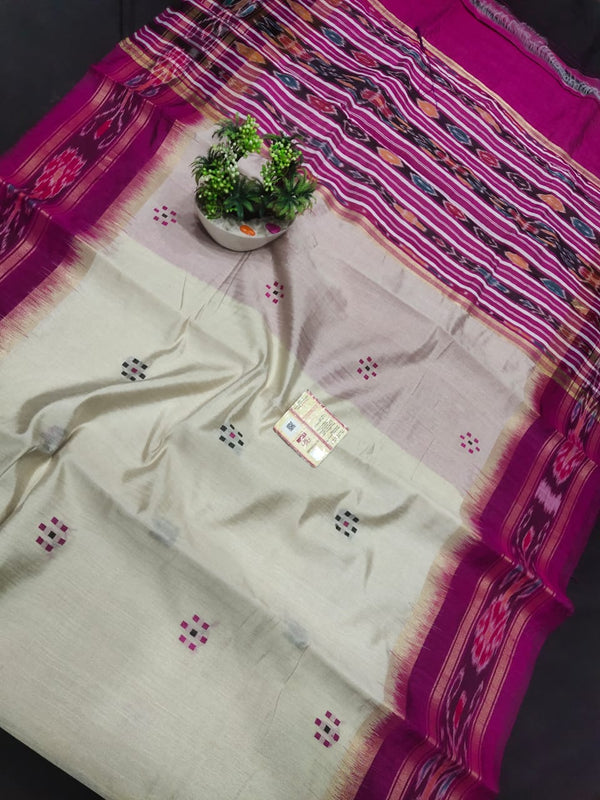 Pure Raw Silk Saree with Ikkat Border
