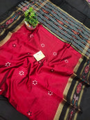 Pure Raw Silk Saree with Ikkat Border