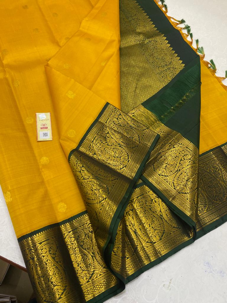 Traditional Yellow Handloom Korvai Wedding Kanchipuram Silk Saree