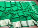 Green Wrinkle Mysore Crepe Silk Saree with Silver Zari Border
