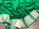 Green Wrinkle Mysore Crepe Silk Saree with Silver Zari Border