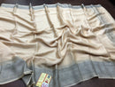 Cream Wrinkle Mysore Crepe Silk Saree with Silver Zari Border