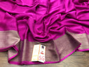 Pink Wrinkle Mysore Crepe Silk Saree with Silver Zari Border
