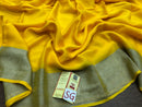 Yellow Wrinkle Mysore Crepe Silk Saree with Silver Zari Border