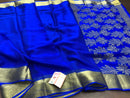 Royal Blue Wrinkle Mysore Crepe Silk Saree with Zari Lines