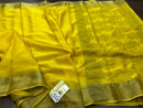 Yellow Wrinkle Mysore Crepe Silk Saree with Zari Lines