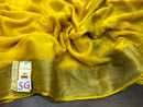 Yellow Wrinkle Mysore Crepe Silk Saree with Zari Lines