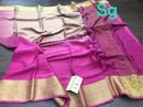 Cream Pink Double Shade Wrinkle Mysore Crepe Silk Saree