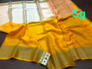 Cream Mustard Yellow Double Shade Wrinkle Mysore Crepe Silk Saree