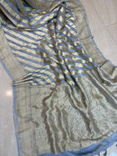 Grey Khaddi Georgette Silk Saree Laheriya Pattern Water Zari Weaving