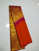 Orange Pink Korvai Raising Temple Border Kanchipuram Silk Saree