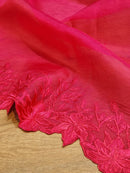 Pink Organza Saree Embroidery Alfi Cutwork Scallop Border Saree