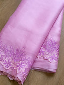 Baby Pink Organza Saree Embroidery Alfi Cutwork Scallop Border Saree