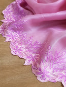 Baby Pink Organza Saree Embroidery Alfi Cutwork Scallop Border Saree