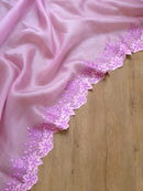Baby Pink Organza Saree Embroidery Alfi Cutwork Scallop Border Saree