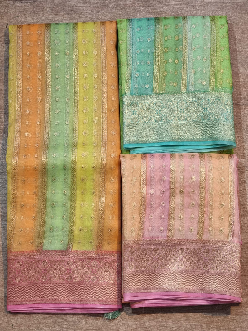 Brush Painted Banarasi Kora Silk Sarees Collection