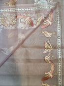 Pastel Pink Organza Saree Embroidery Parsi Border  & Flamingo Bird with Crochet Lace