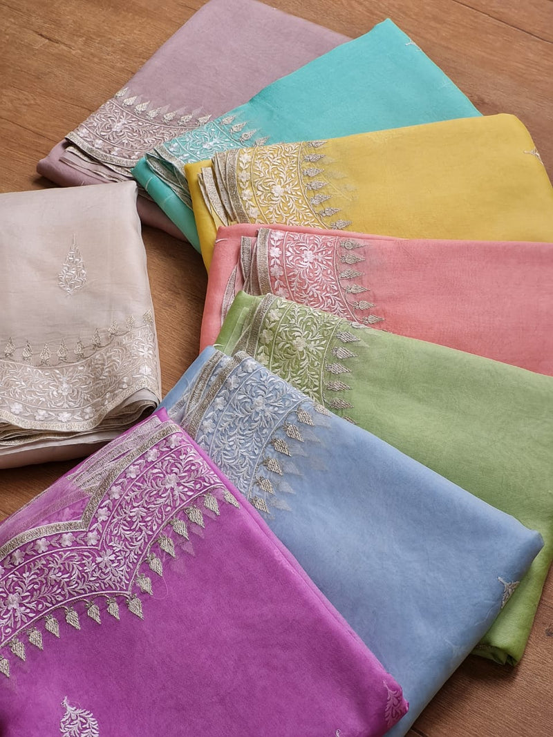 Organza Sarees with Embroidery Scallop Border