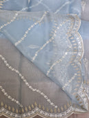 Pastel Blue Organza Saree with Embroidery Scallop Border