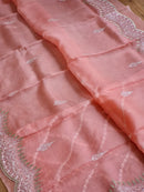 Peach Organza Saree with Embroidery Scallop Border
