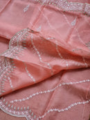 Peach Organza Saree with Embroidery Scallop Border
