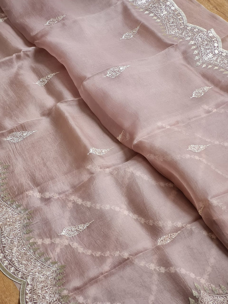 Organza Sarees with Embroidery Scallop Border