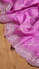 Pink Organza Saree with Embroidery Scallop Border