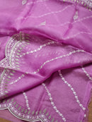 Pink Organza Saree with Embroidery Scallop Border