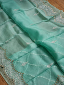 Blue Organza Saree with Embroidery Scallop Border