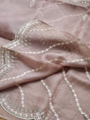 Onion Pink Organza Saree with Embroidery Scallop Border