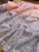 Grey Peach Dual Shade Organza Saree with Chikankari Embroidery Work