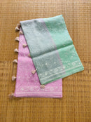 Blue Pink Dual Shade Organza Saree with Chikankari Embroidery Work