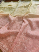 Yellow Peach Dual Shade Organza Saree with Chikankari Embroidery Work