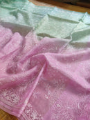 Blue Pink Dual Shade Organza Saree with Chikankari Embroidery Work